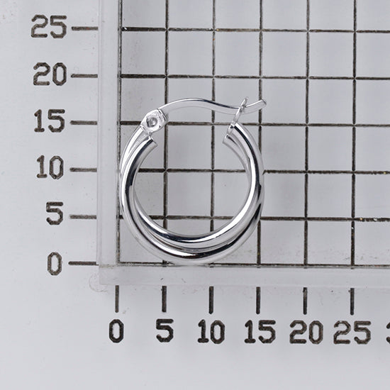 925 STERLING SILVER 15.0 MM. MINI DOUBLE CROSSOVER ROUND HOOP EARRINGS