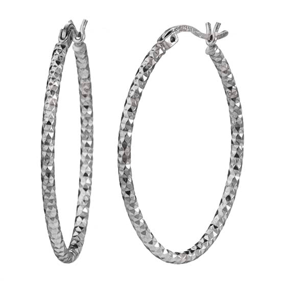 925 STERLING SILVER 40.0 MM. DIAMOND CUT TUBE OVAL SHAPE HOOP EARRINGS F25992