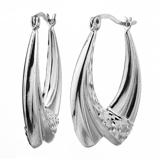 925 STERLING SILVER BACK TO BACK DIAMOND CUT HOOP EARRINGS F26343