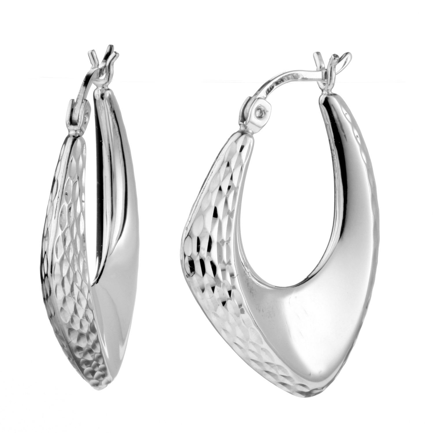 925 STERLING SILVER BACK TO BACK FREE SHAPE DIAMOND CUT HOOP EARRRINGS F28575