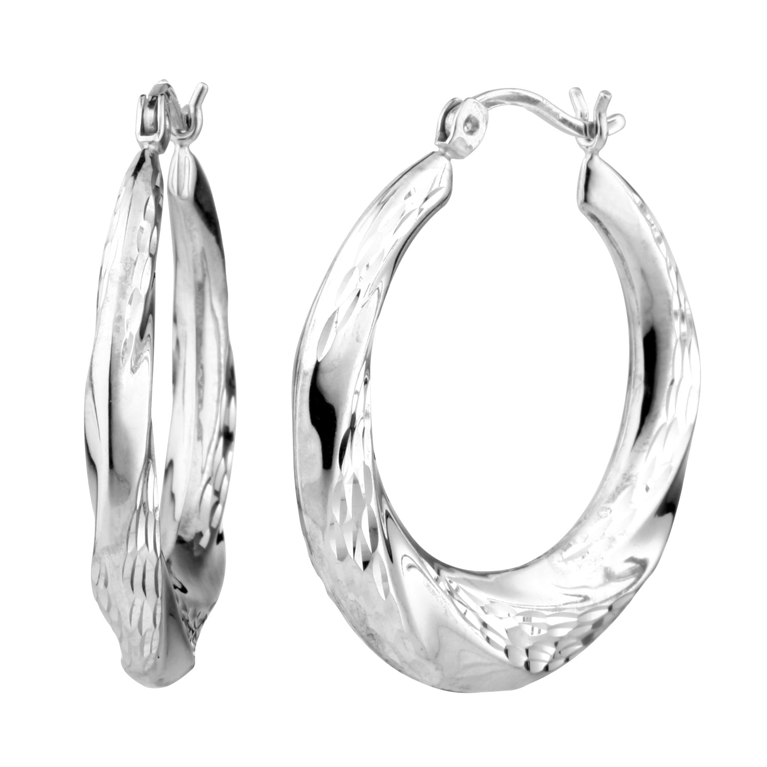 925 STERLING SILVER BACK TO BACK HOOP EARRINGS CLASS PATTERN WITH DIAMOND CUT F28581