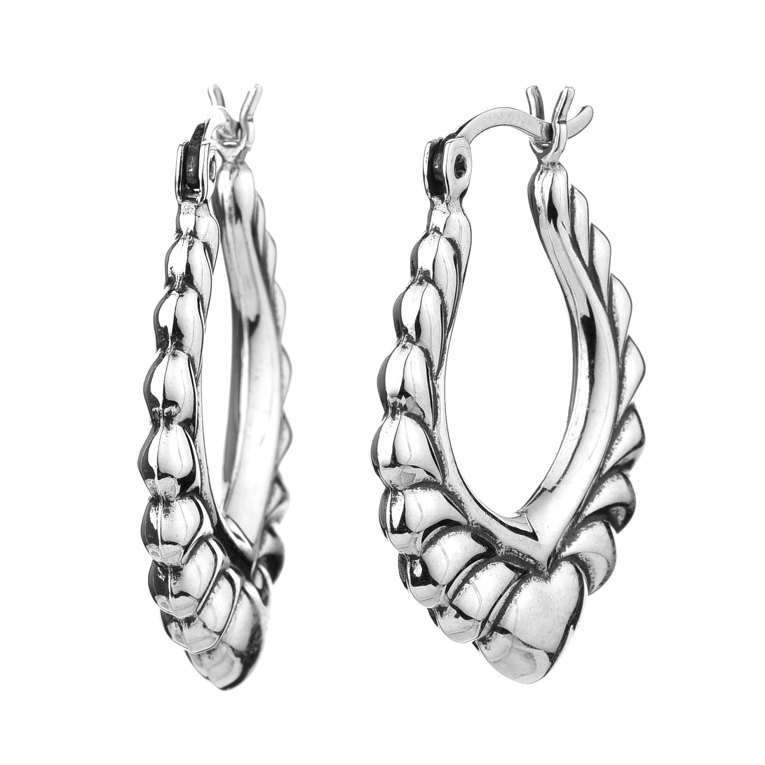 925 STERLING SILVER BACK TO BACK ANCIENT PATTERN HOOP EARRINGS F28587