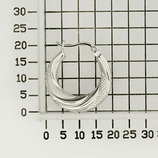 925 STERLING SILVER BACK TO BACK WAVE WITH DIAMOND CUT HOOP EARRINGS F28595