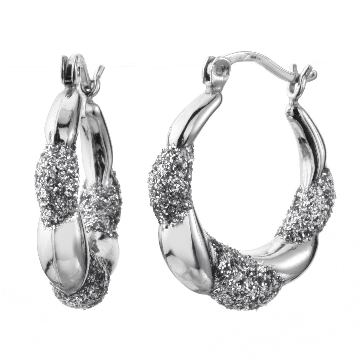 925 STERLING SILVER 20.0 MM. BACK TO BACK WAVES PATTERN CREOLE HOOP EARRINGS F28607