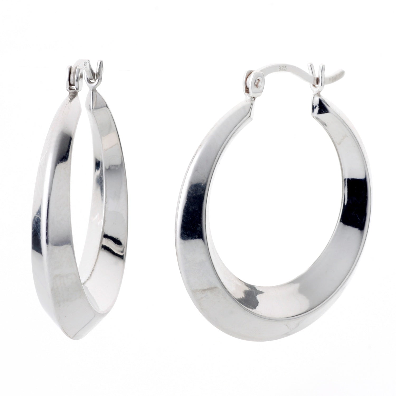 925 STERLING SILVER BACK TO BACK HOOP EARRINGS HALF MOON SHAPE F33789
