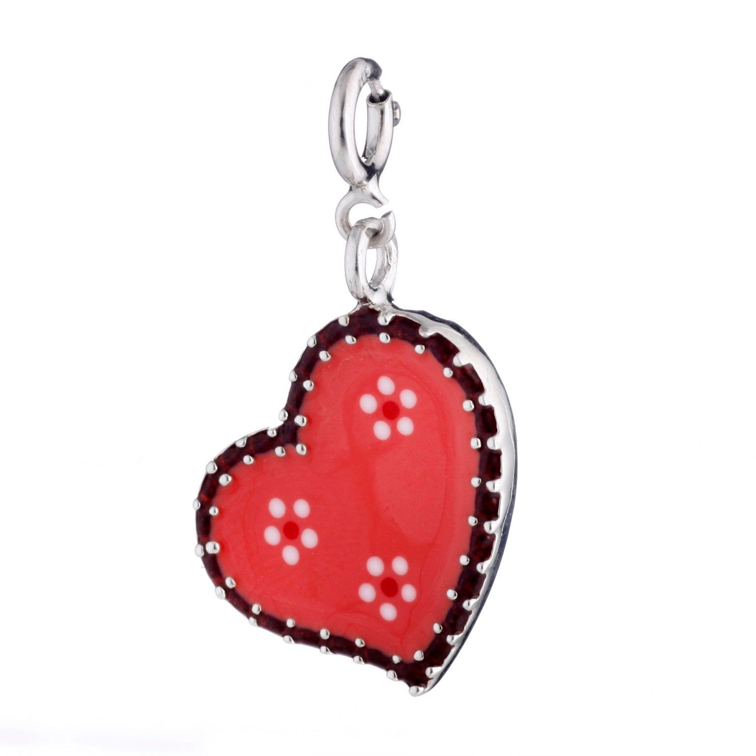 925 STERLING SILVER LITTLE FLOWER IN HEART ENAMEL CHARM F37629