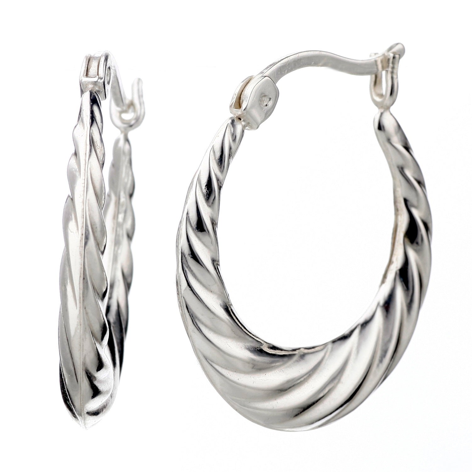 925 STERLING SILVER 20.0 MM. BACK TO BACK FAN PATTERN CREOLE HOOP EARRINGS F38633