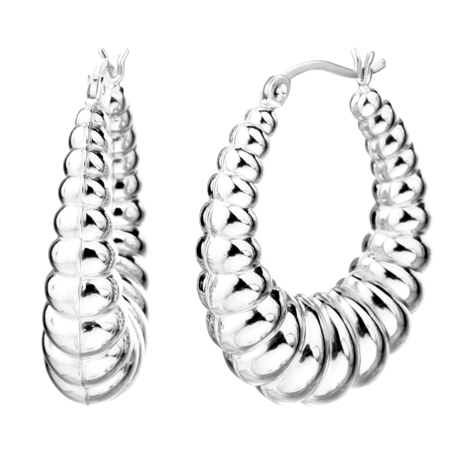 925 STERLING SILVER BACK TO BACK HOOP EARRINGS CROSSIANT SHAPE F39599