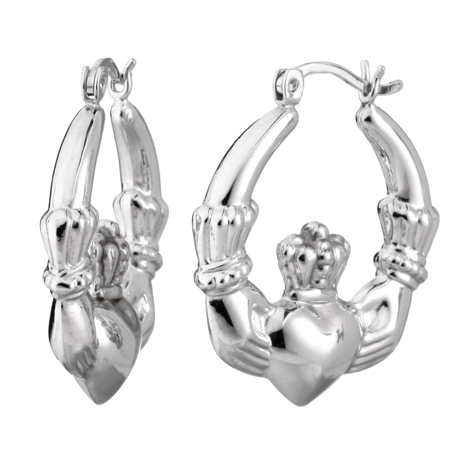 925 STERLING SILVER BACK TO BACK HOOP EARRINGS CLADDAGH SHAPE F40261