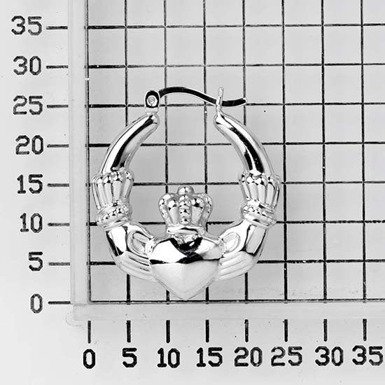 925 STERLING SILVER BACK TO BACK HOOP EARRINGS CLADDAGH SHAPE F40261