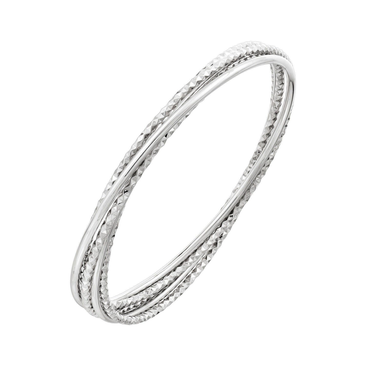 925 STERLING SILVER 5 LINKS WITH DIAMOND CUT SLIP ON BANGLE BRACELET F42413