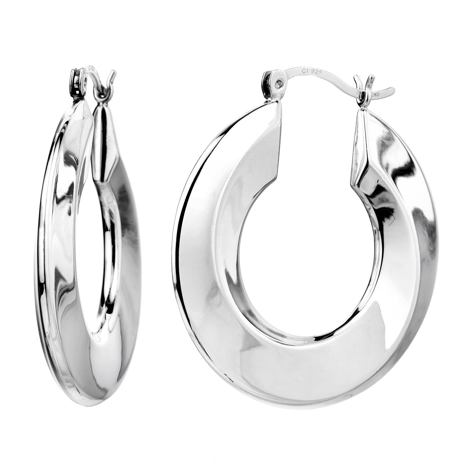925 STERLING SILVER BACK TO BACK HALF ROUND FLAT HOOP EARRINGS F43320