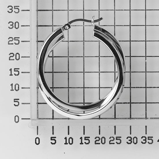 925 STERLING SILVER 30.0 MM. CROSSOVER RECTANGLE ROUND SHAPE HOOP EARRINGS F4491