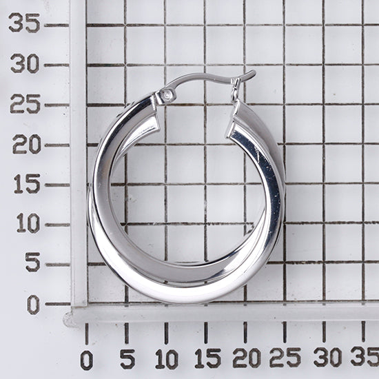 925 STERLING SILVER 25.0 MM. DOUBLE CROSSOVER SQUARE TUBE ROUND HOOP EARRINGS F46234