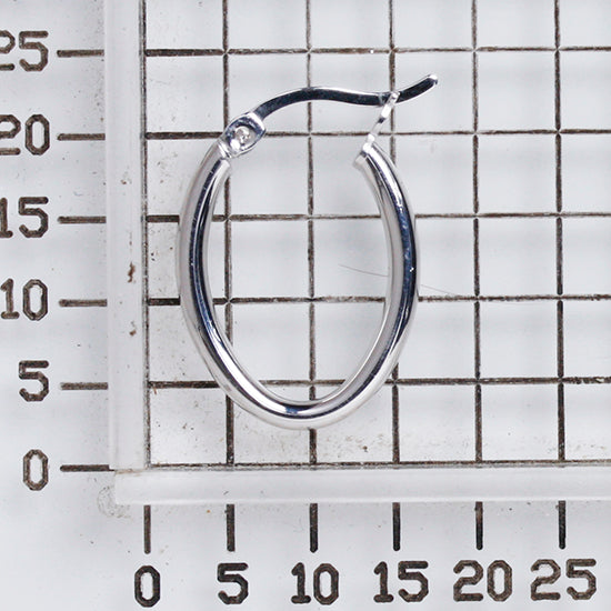 925 STERLING SILVER 15.0 MM. ROUND TUBE OVAL SHAPE HOOP EARRINGS F46955