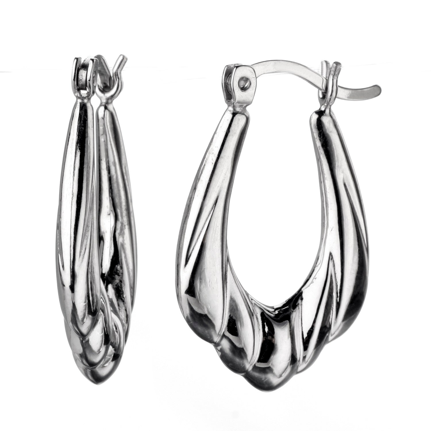 925 STERLING SILVER BACK TO BACK CLASSIC WAVY PATTERN HOOP EARRINGS F47356