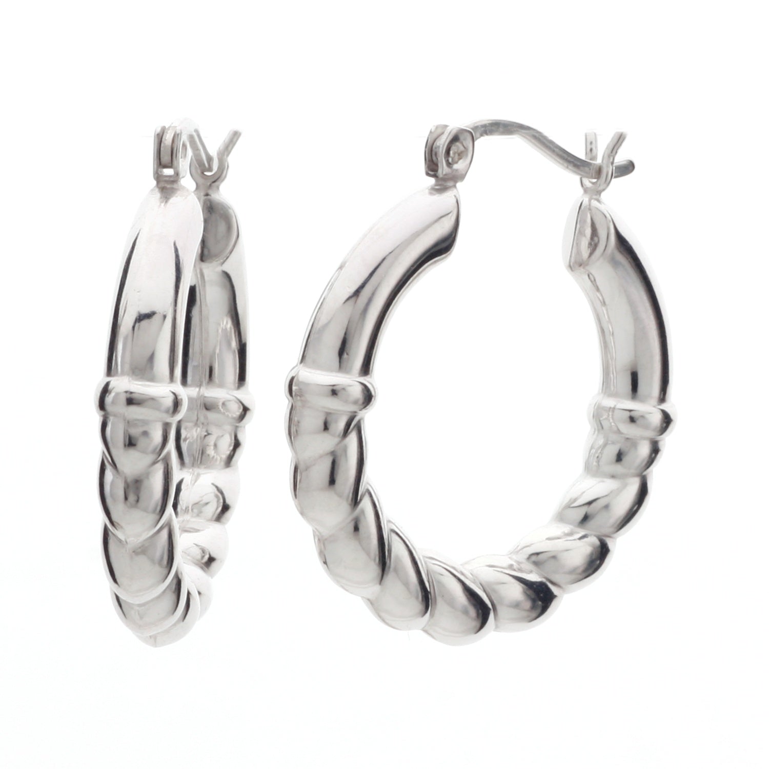 925 STERLING SILVER BACK TO BACK HOOP EARRINGS WAVE PATTERN F47474
