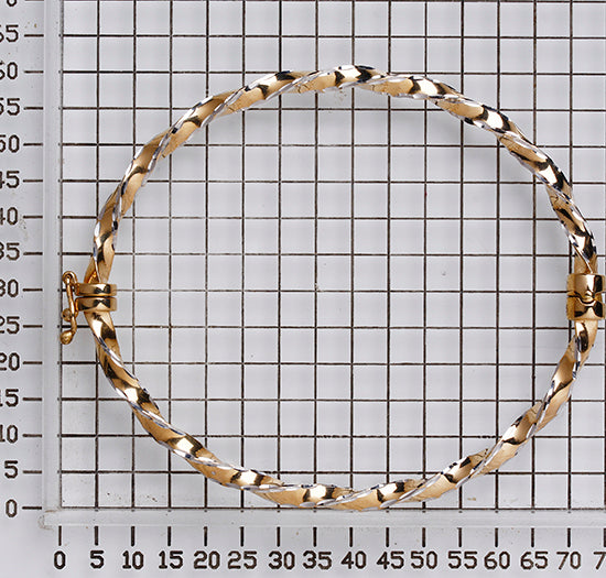 925 STERLING SILVER TWO TONE TWISTED ALL ROUND DIAMOND CUT HINGED BANGLE