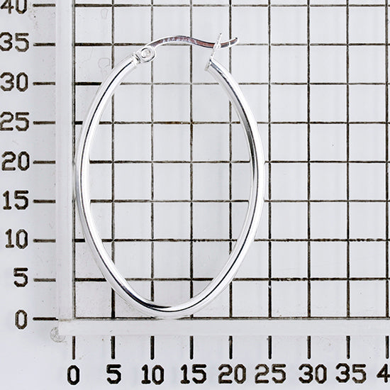925 STERLING SILVER 35.0 MM. ROUND TUBE OVAL SHAPE HOOP EARRINGS F48014