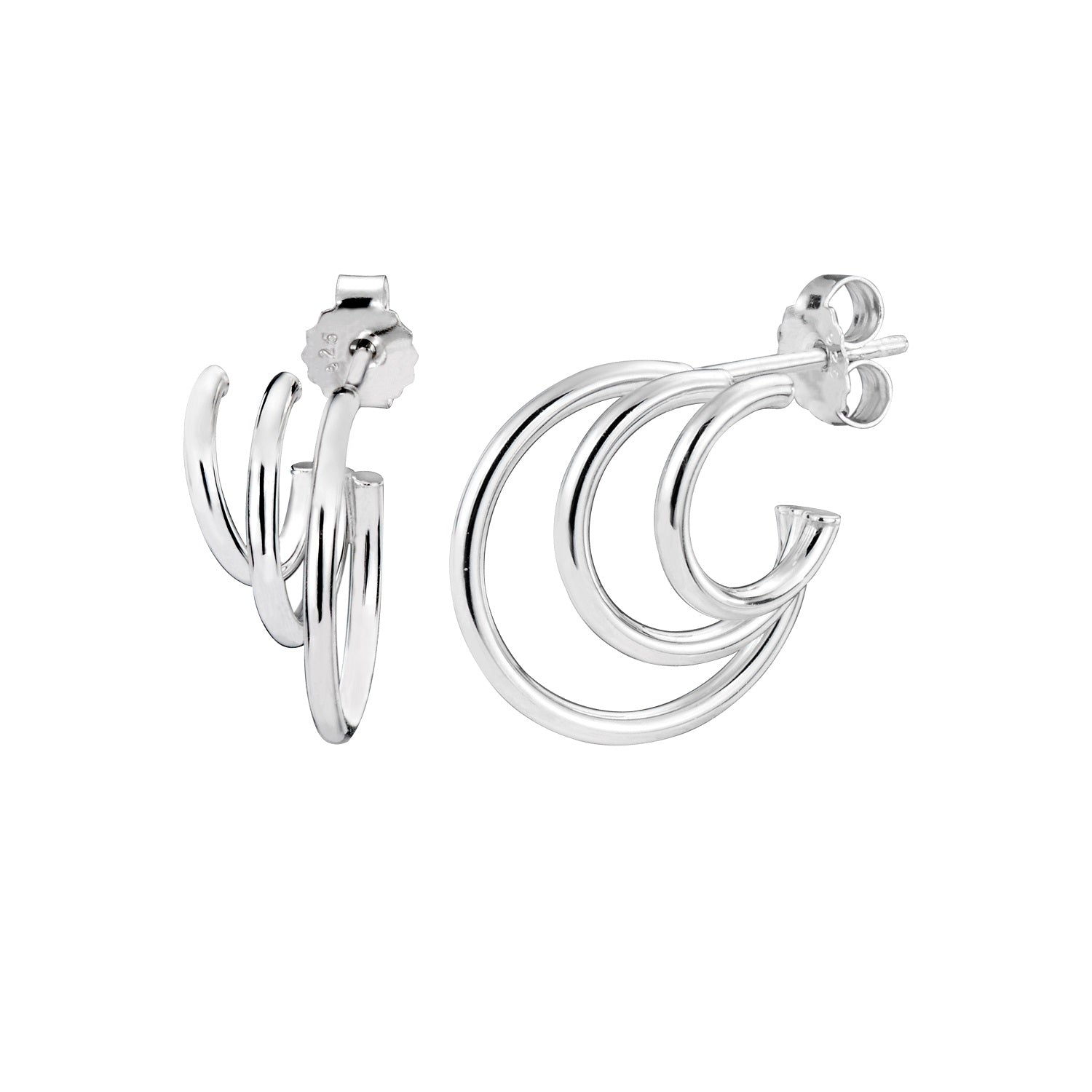 925 STERLING SILVER 20.0 MM. TRIPLE LINES IN LAYER HOOPS WITH POST F50857