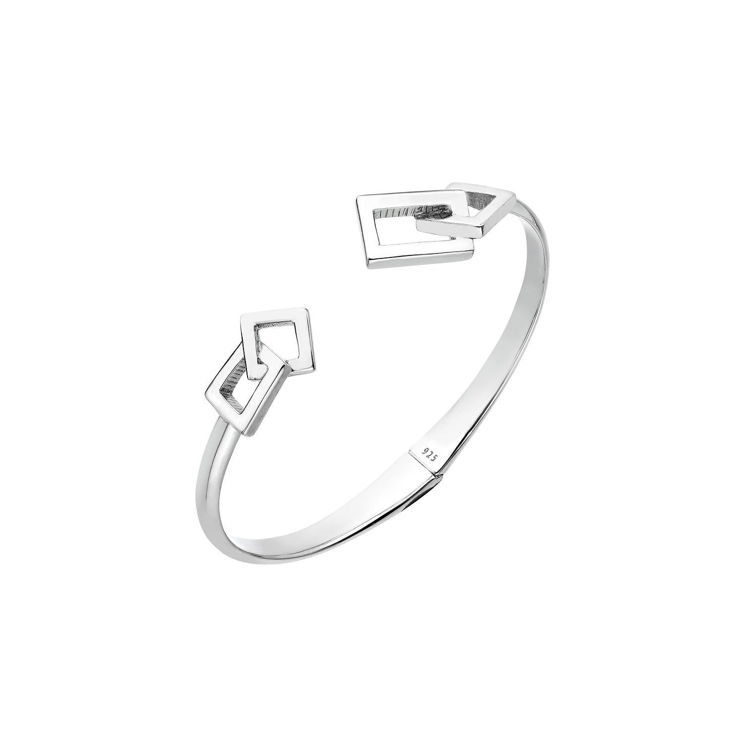 925 STERLING SILVER DOUBLE SQUARES END OPEN HINGED BANGLE F57411