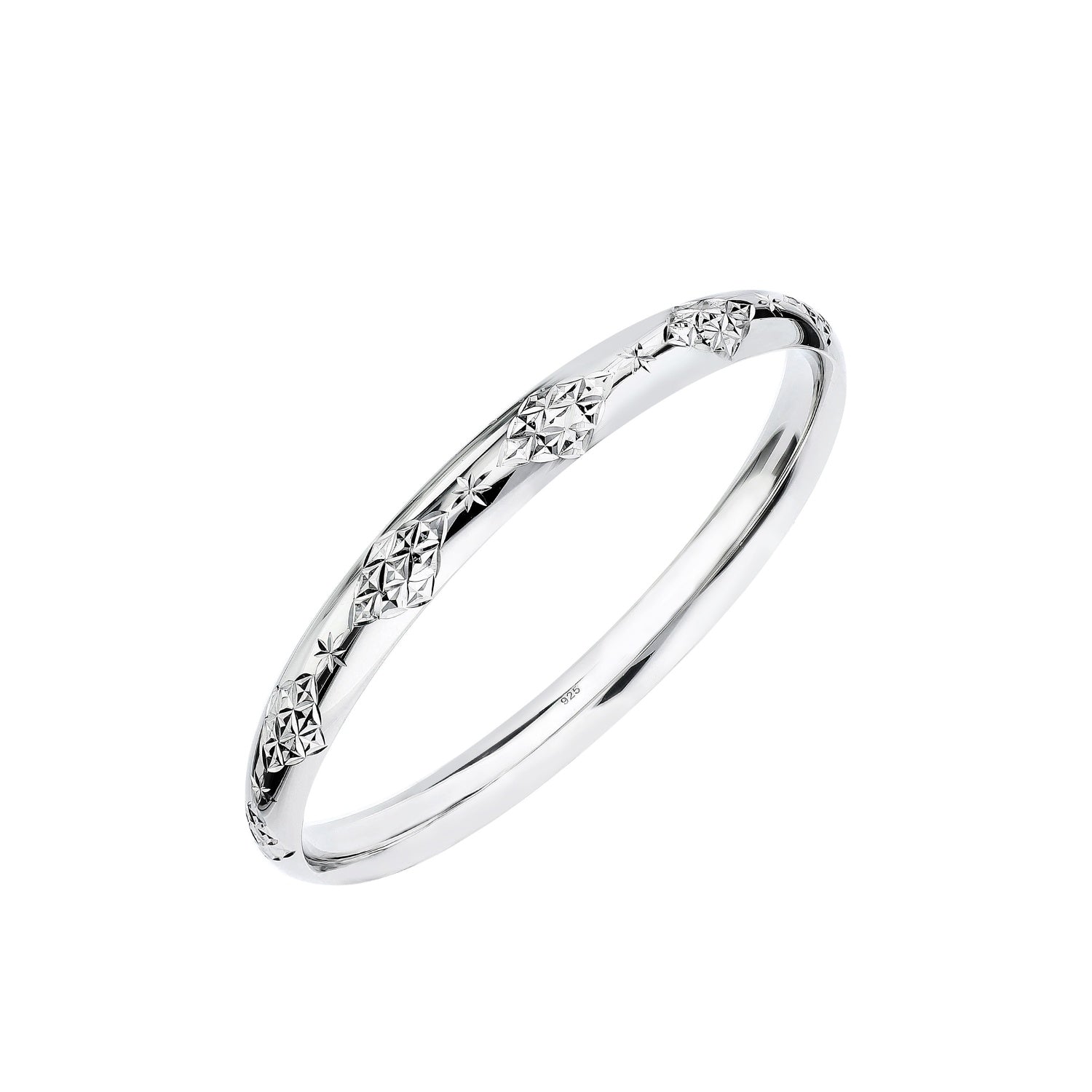 925 STERLING SILVER SPECIAL DIAMOND CUT PATTERN SLIP ON BANGLE F59034