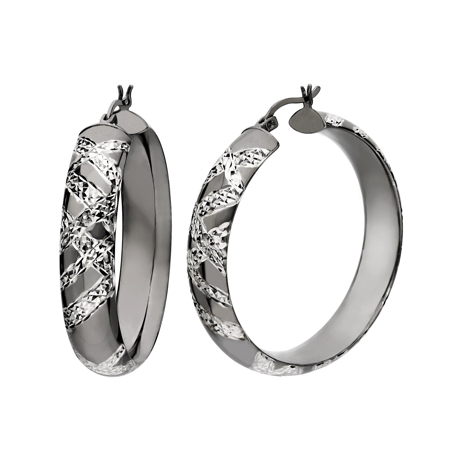 925 STERLING SILVER FANCY DIAMOND CUT HOOP EARRINGS