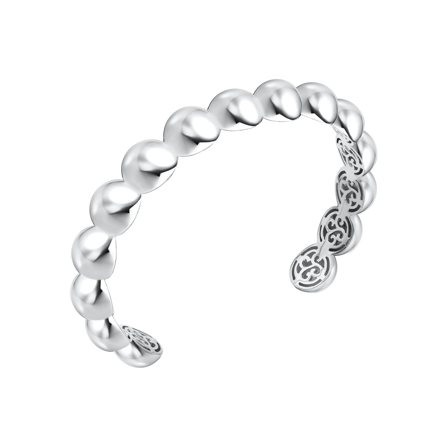 925 STERLING SILVER FILIGREE INSIDE OUT HALF BALL OPEN CUFF BANGLE F66487