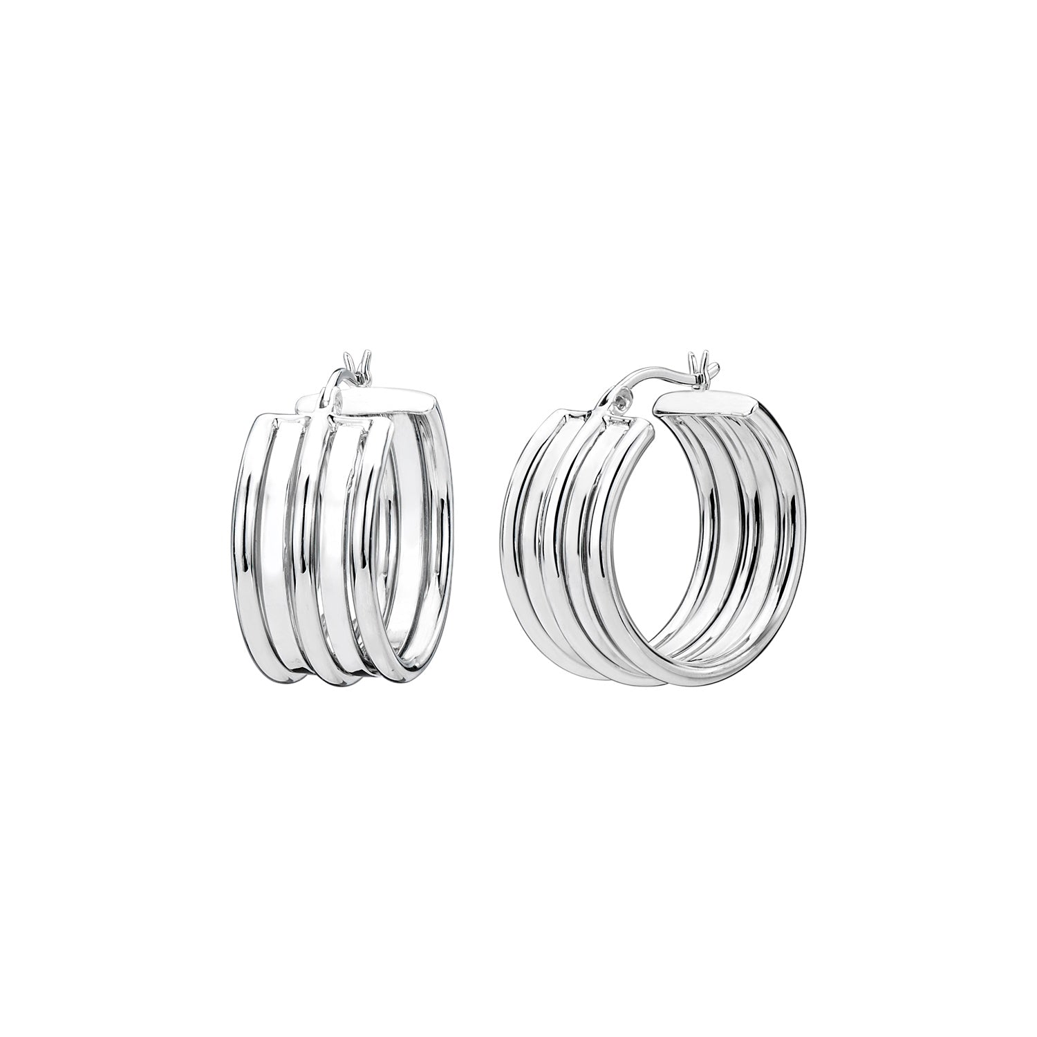 925 STERLING SILVER 25.0 MM. FIVE ROLL TUBES HOOP EARRINGS F68538