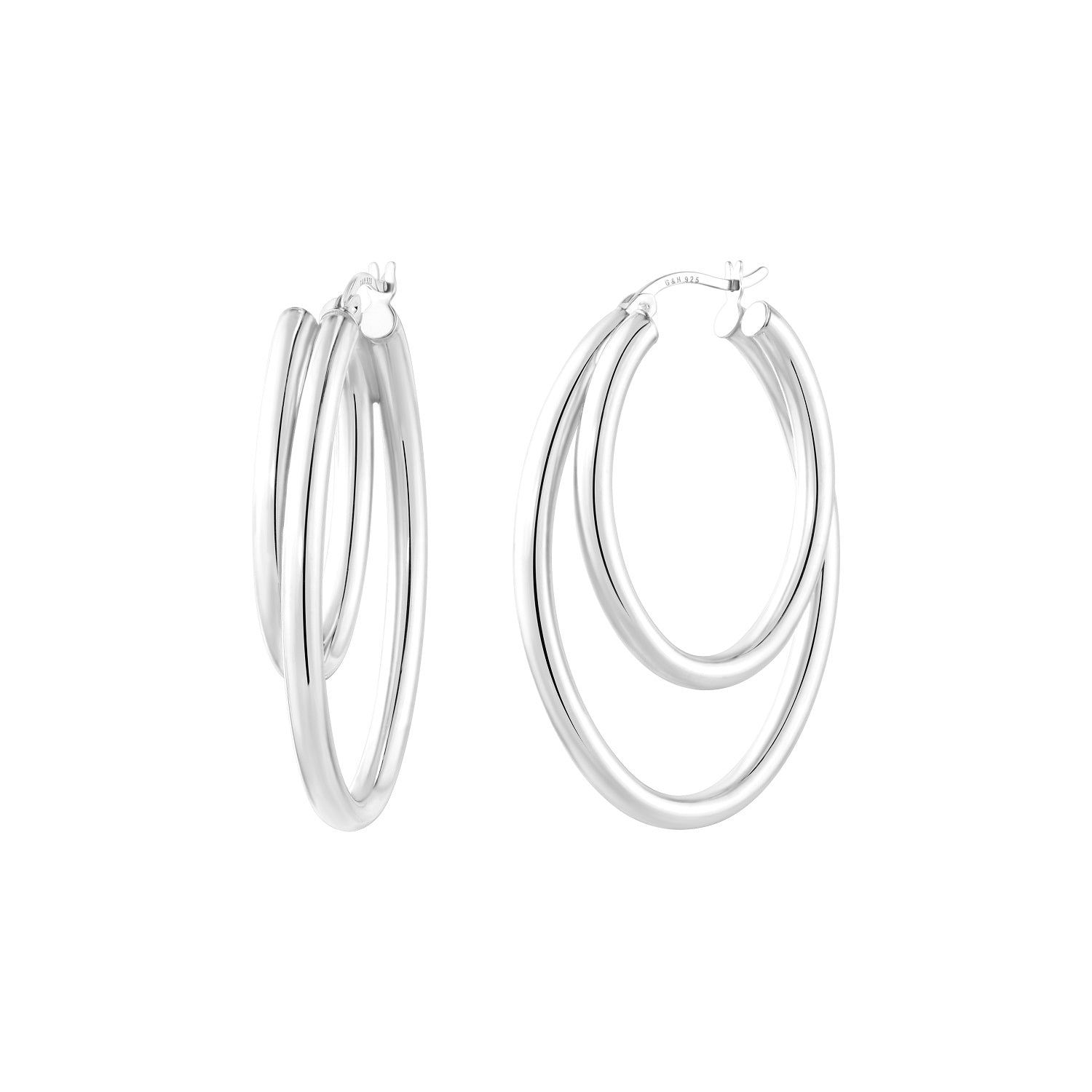 925 STERLING SILVER 40.0 MM. DOULBE OVAL LINES HOOP EARRINGS F7000