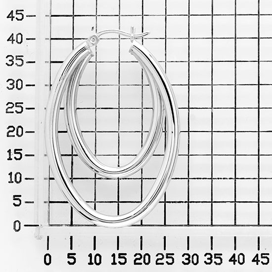 925 STERLING SILVER 40.0 MM. DOULBE OVAL LINES HOOP EARRINGS F70000