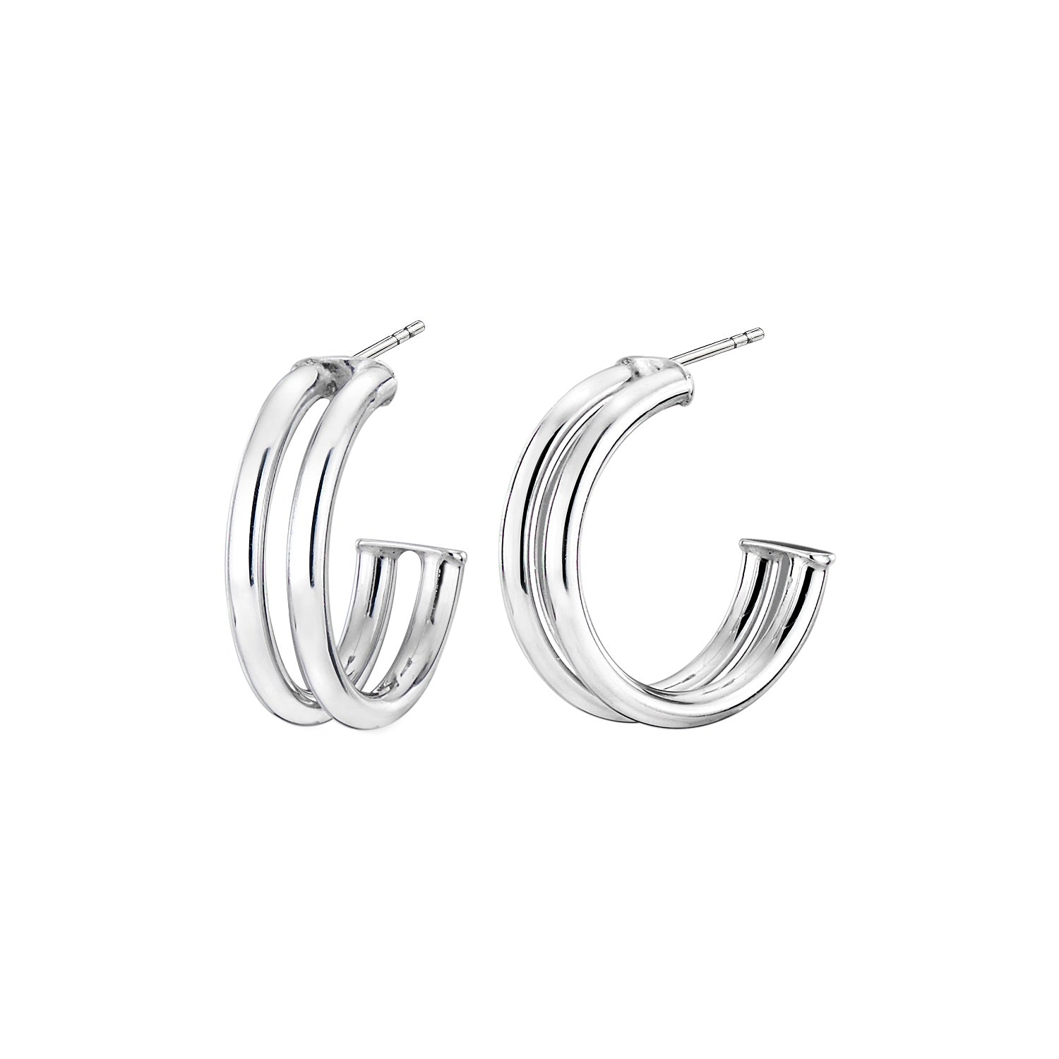 925 STERLING SILVER 15.0 MM. PARALELL LINES EARRINGS WITH POST F70793