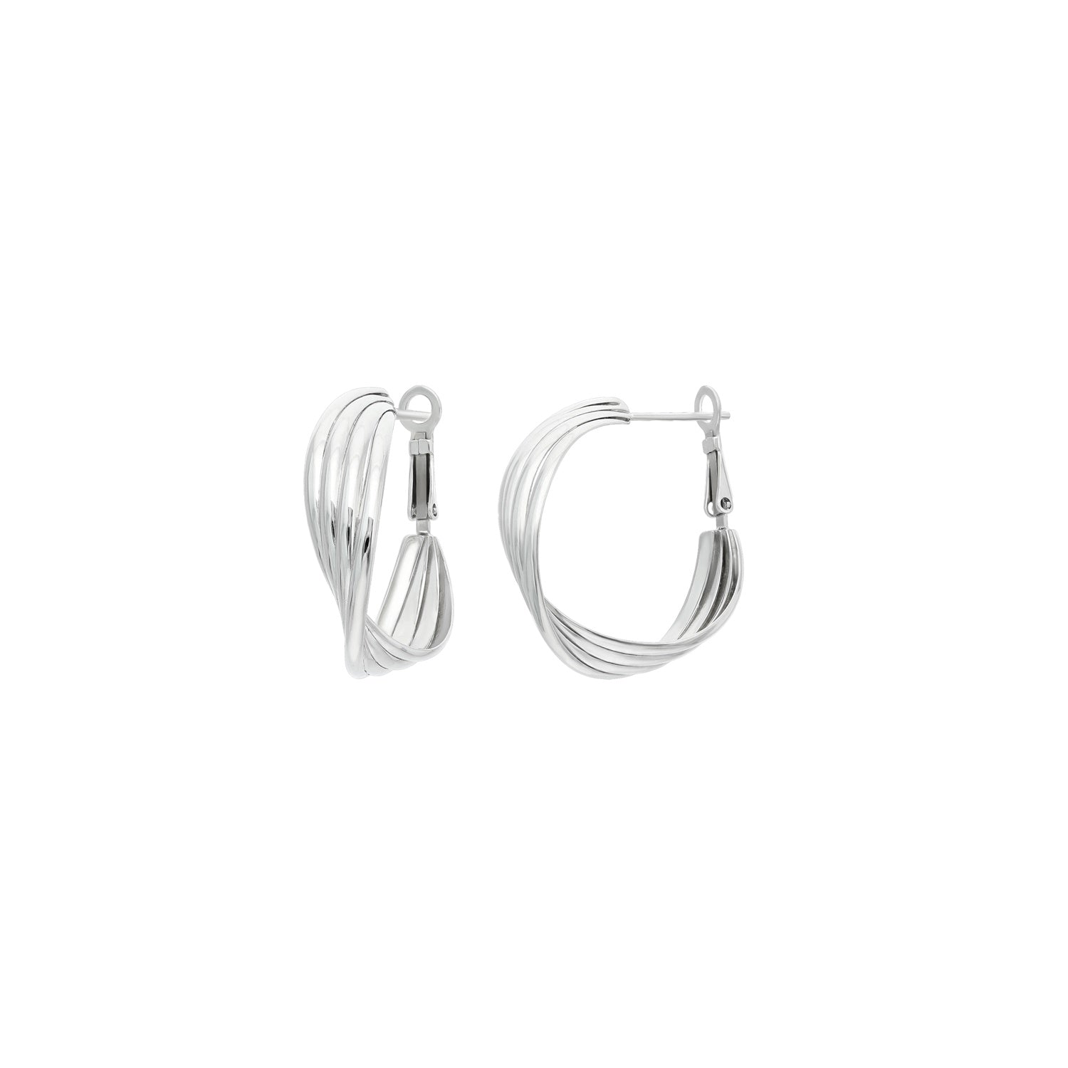 925 STERLING SILVER 30.0 MM. TWISTED TRIPLE HOOP EARRINGS WITH OMEGA LOCK F77032