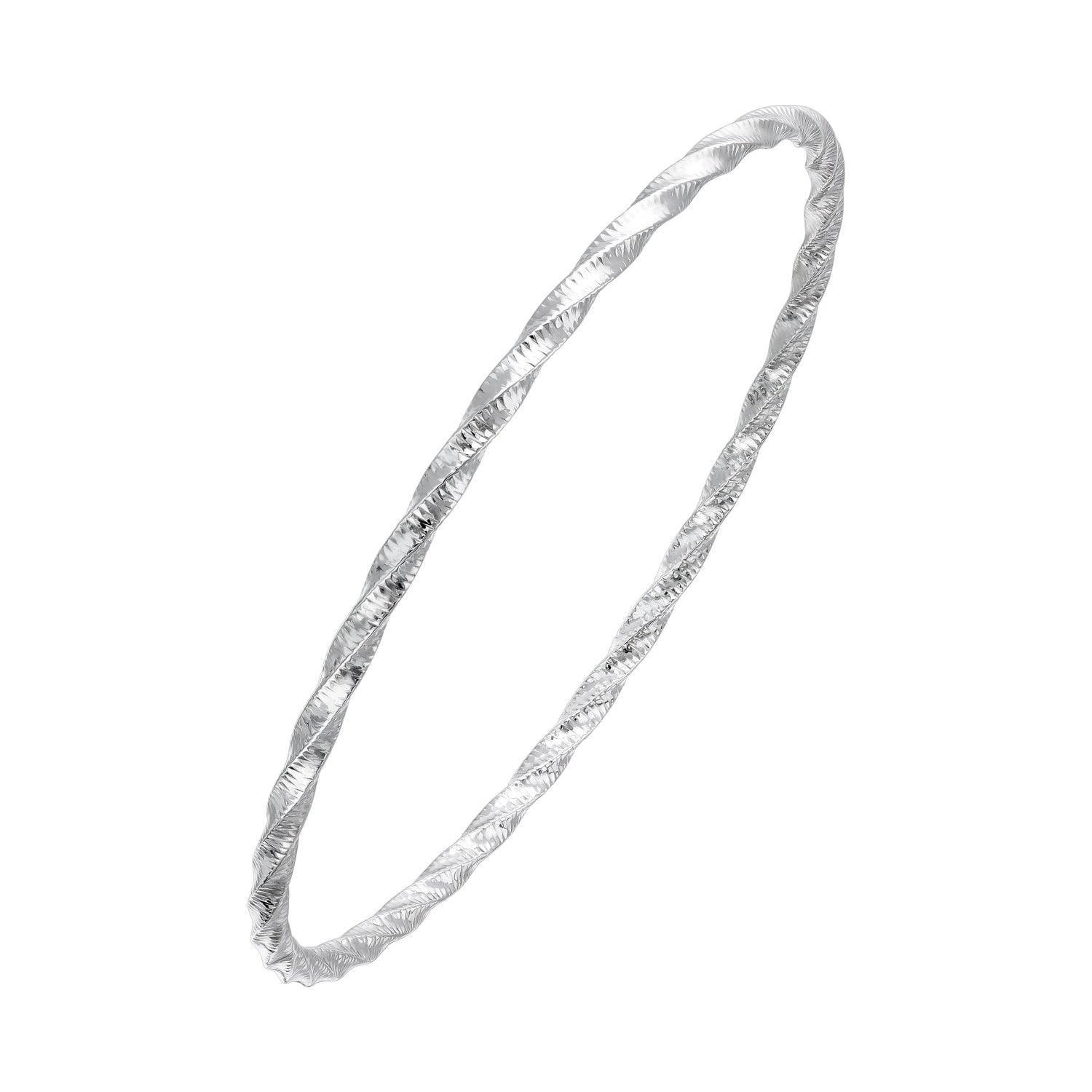 925 STERLING SILVER TWISTED ALL AROUND WITH DIAMOND CUT SLIP ON BANGLE F77047