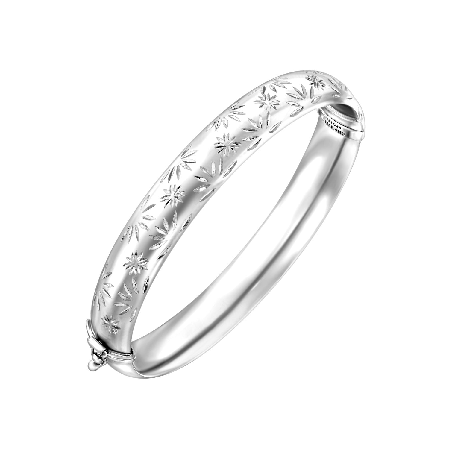 925 STERLING SILVER SNOW FLAKE DIAMOND CUT PATTERN HINGED BANGLE F80394