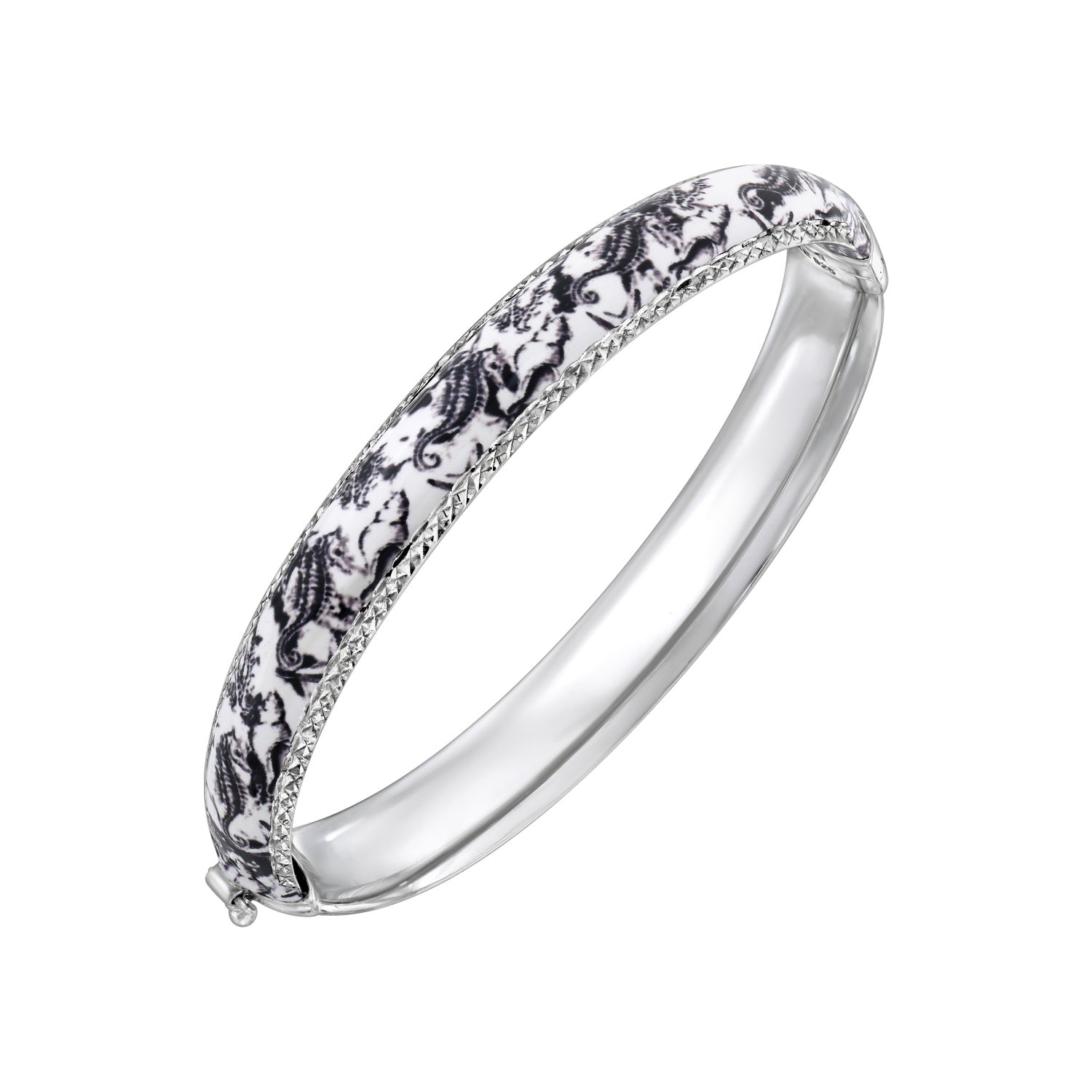 925 STERLING SILVER ABSTRACT FLORAL ENAMEL HINGED BANGLE F81153