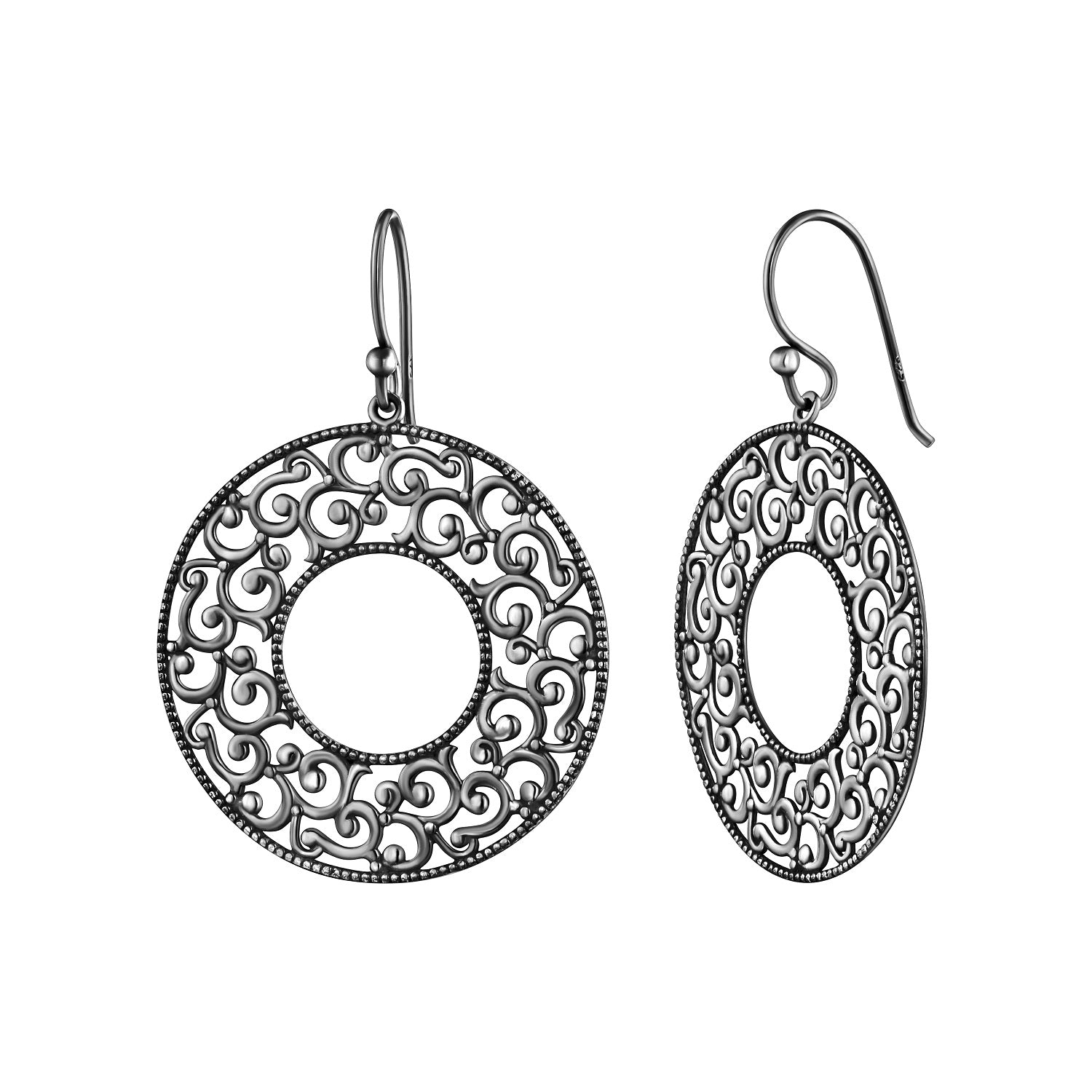 925 STERLING SILVER ART CARVED MILGRAIN EARRINGS F83866