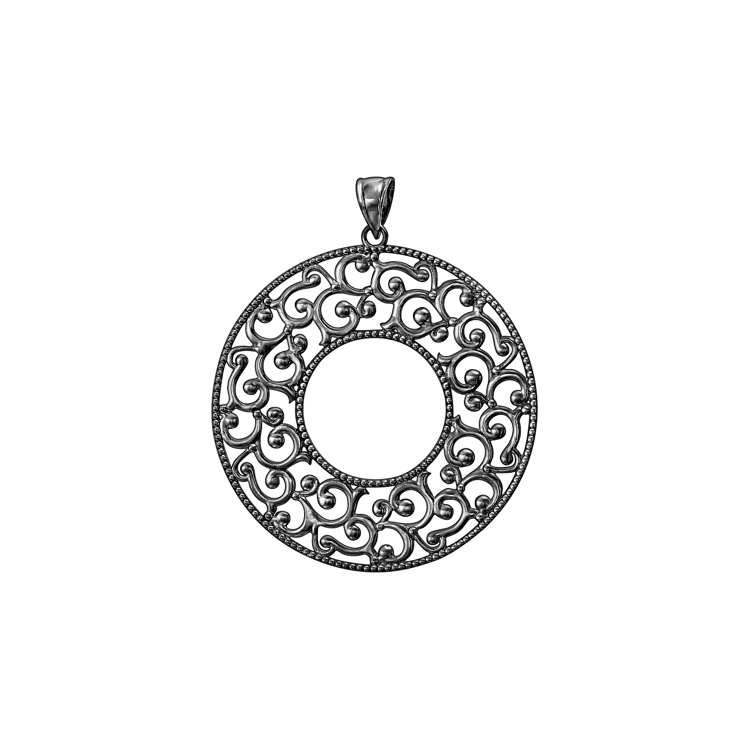 925 STERLING SILVER ART CARVED MILGRAIN PENDANT F83873