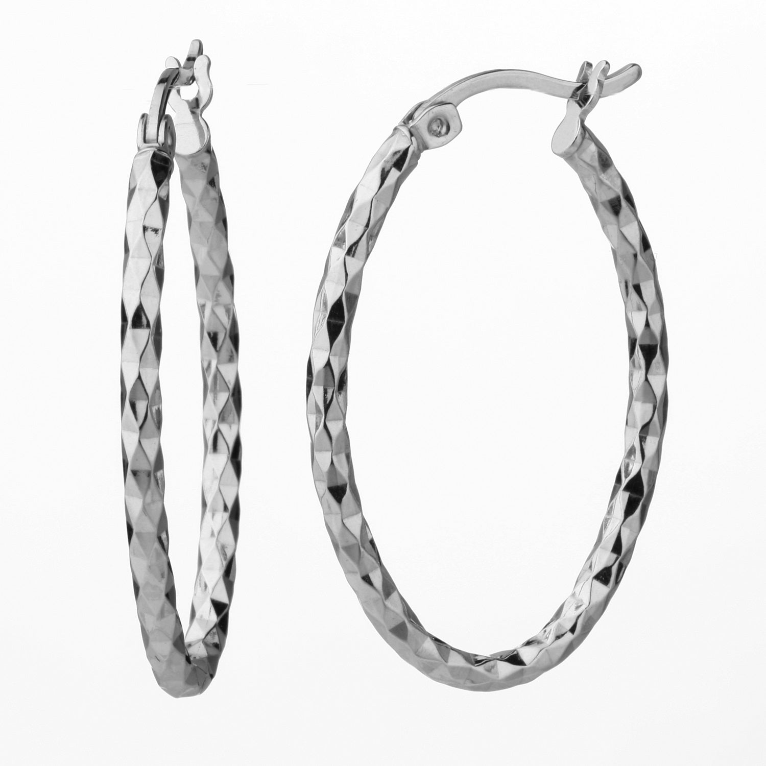 925 STERLING SILVER 30.0 MM. DIAMOND CUT TUBE OVAL SHAPE HOOP EARRINGS F84815
