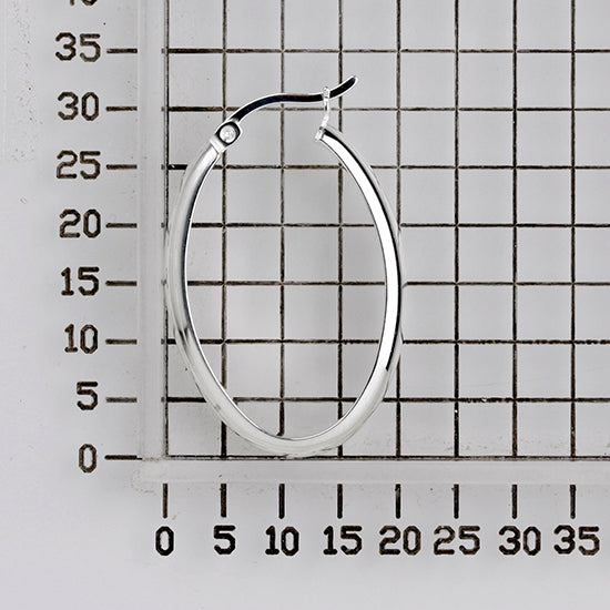 925 STERLING SILVER 30.0 MM. HALF ROUND TUBE OVAL SHAPE HOOP EARRINGS F9789