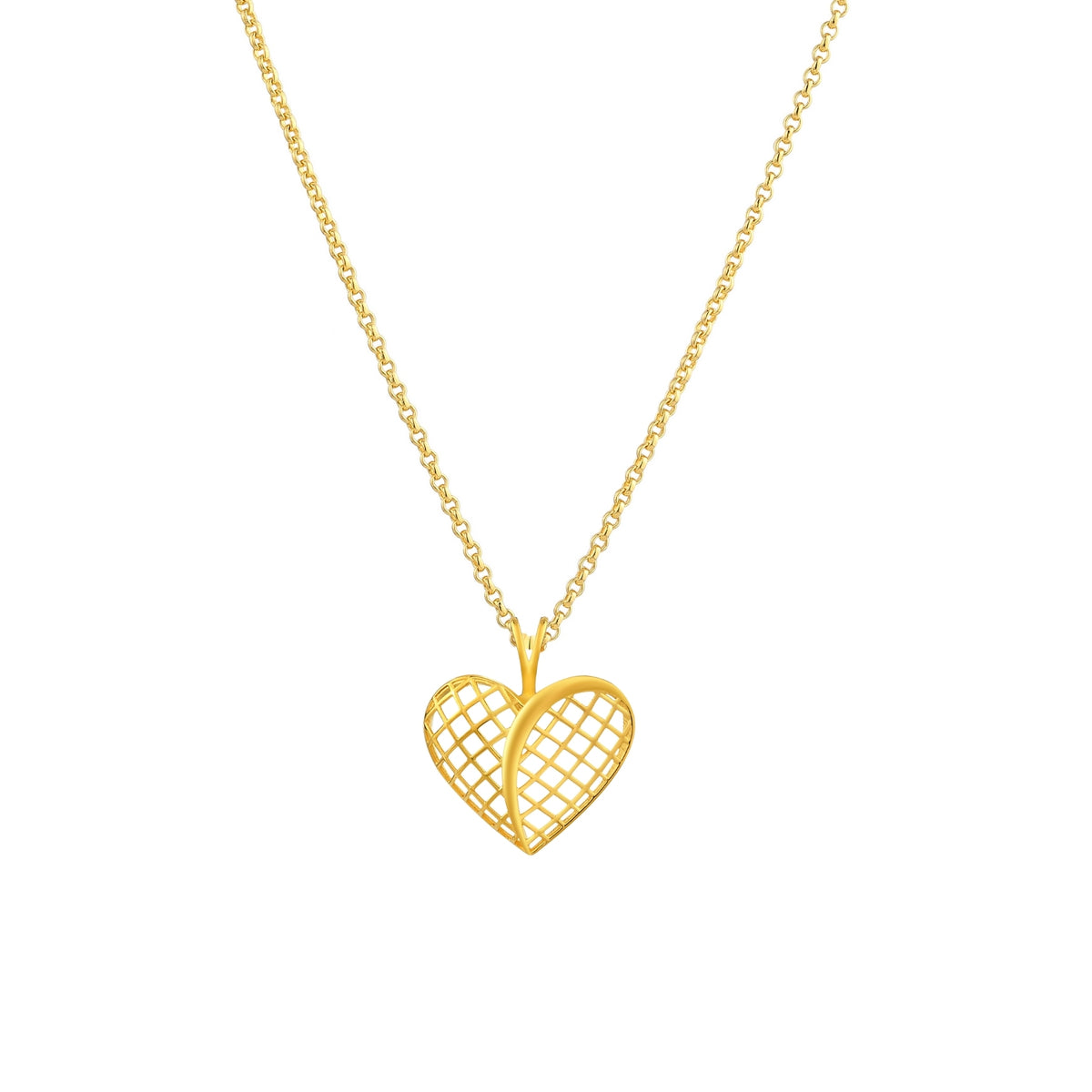 14K PLAIN YELLOW GOLD LE MESH HEART PENDANT