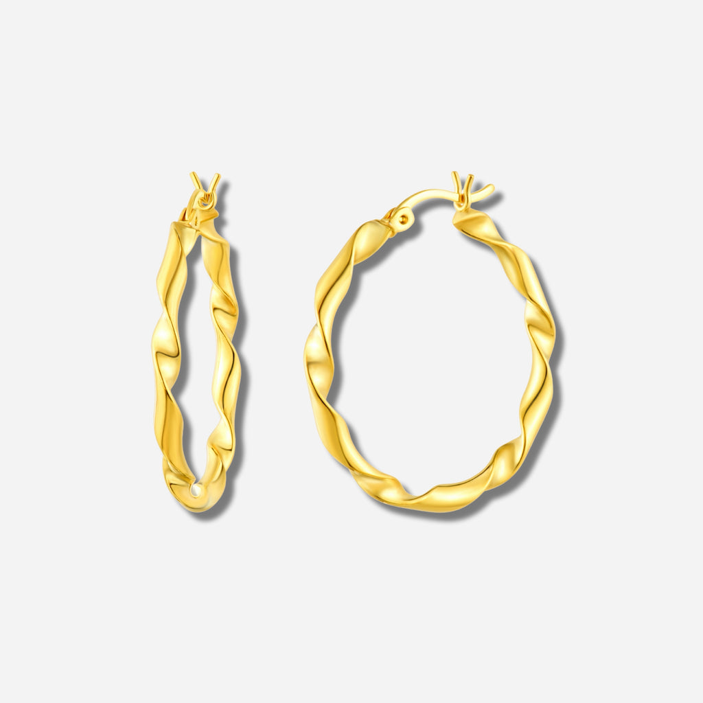 925 STERLING SILVER WITH 14K GOLD PLATED TWISTED HOOP EARRINGS