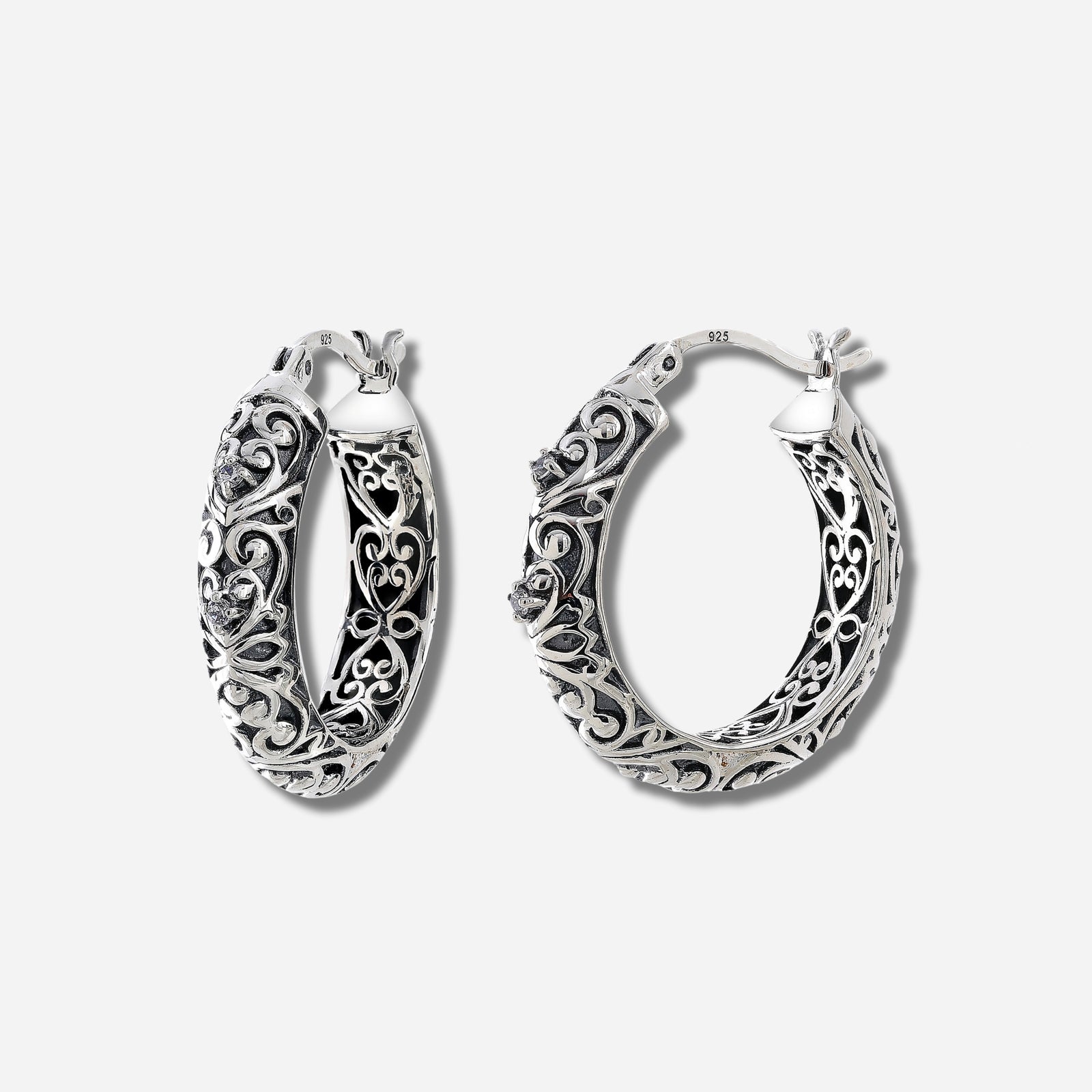 925 STERLING SILVER FILIGREE HOOP EARRINGS