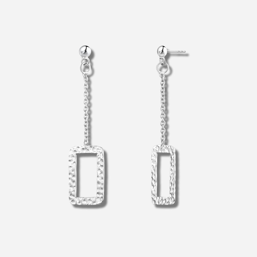 925 STERLING SILVER GEOMETRIC DANGLE CHAIN EARRINGS