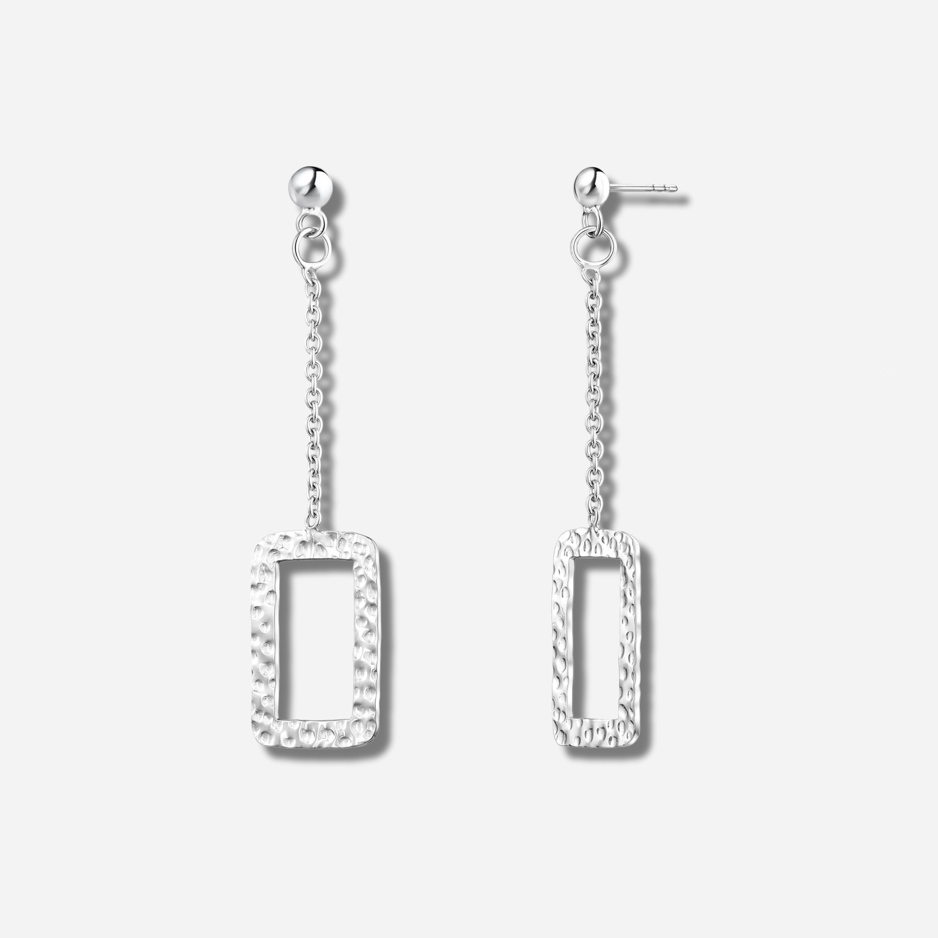 925 STERLING SILVER GEOMETRIC DANGLE CHAIN EARRINGS