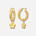 925 STERLING SILVER FANCY TUBE HOOP EARRINGS WITH FLOWER CHARMS