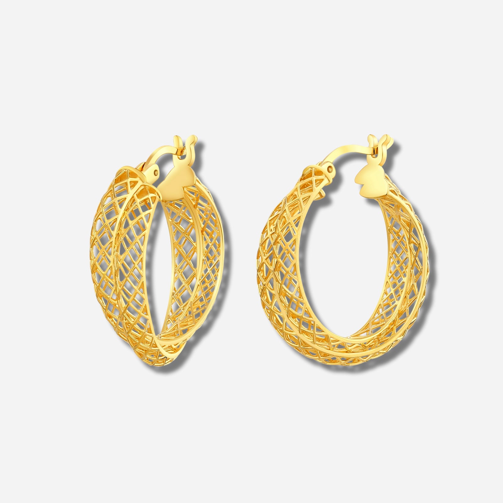 925 STERING SILVER LE MESH DOUBLE HOOP EARRINGS