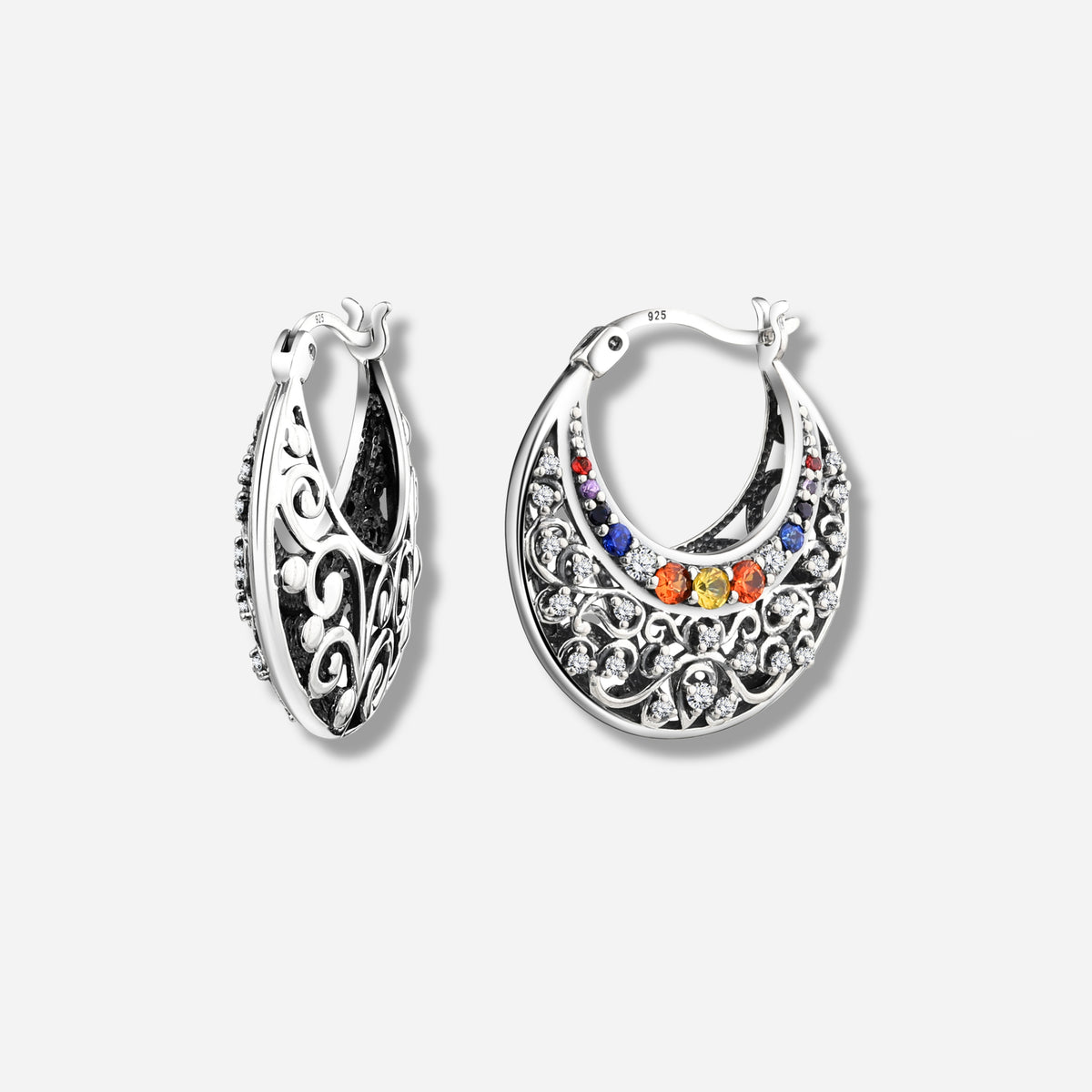 925 STERLING SILVER BALI EARRINGS WITH MULTI-COLOUR SAPPHIRE