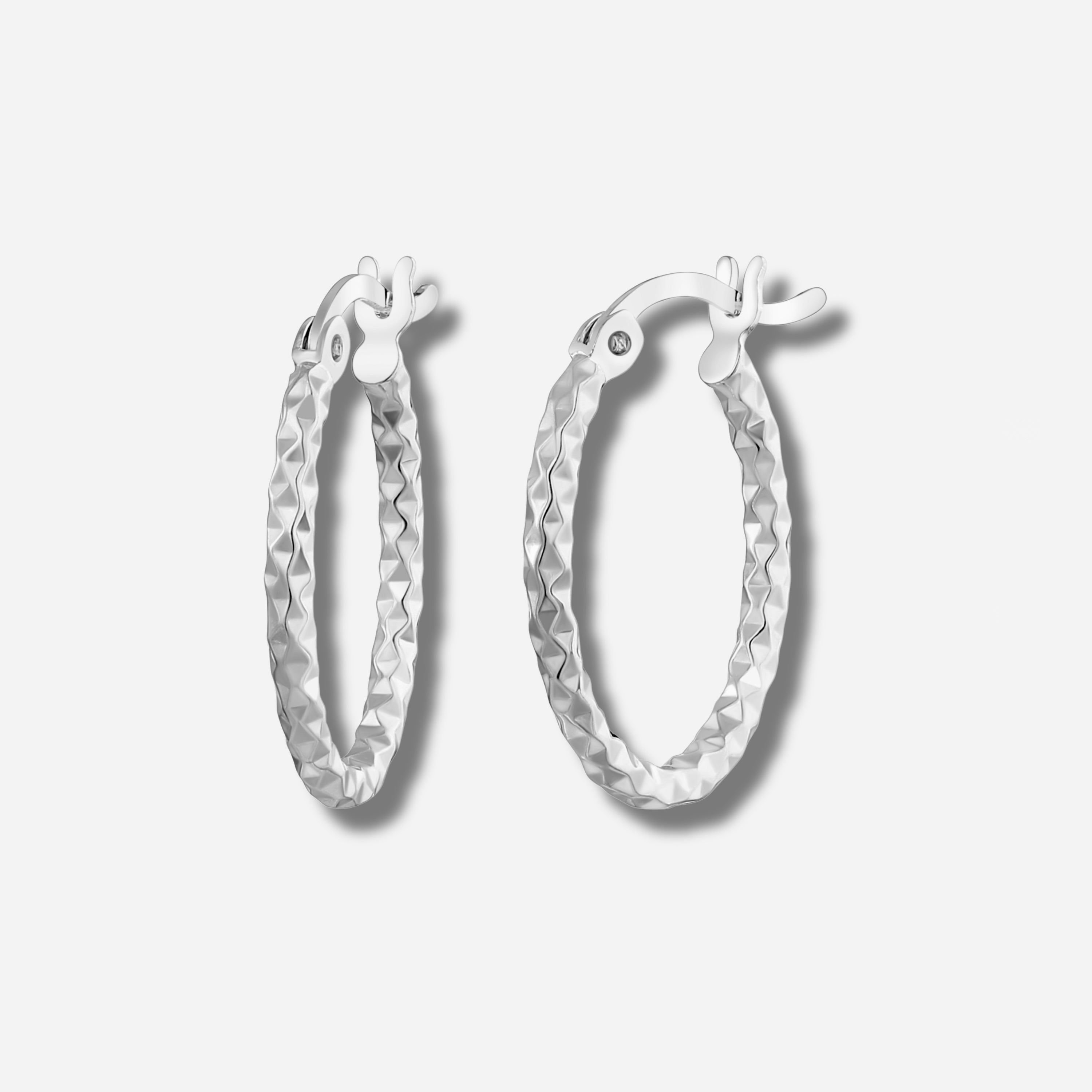 925 STERLING SILVER 25.0 MM. DIAMOND CUT TUBE OVAL SHAPE HOOP EARRINGS