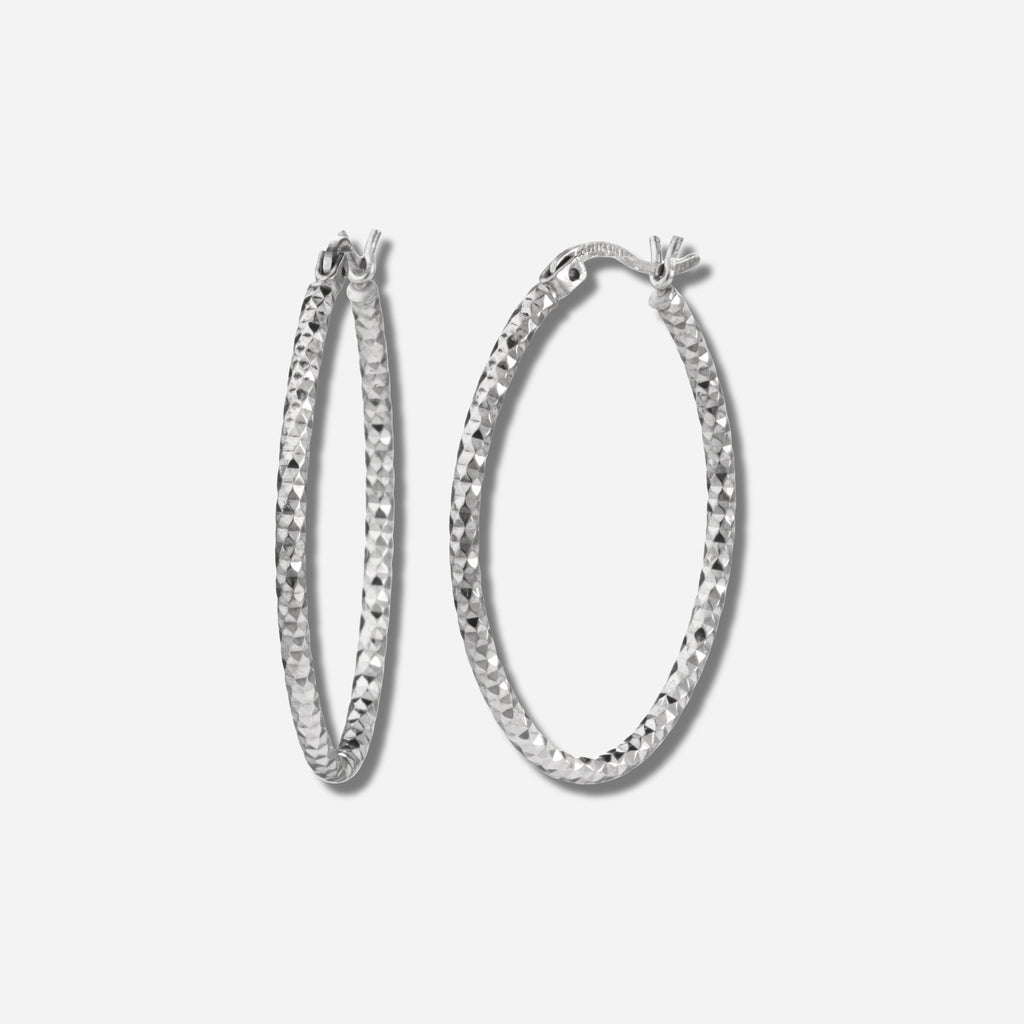 925 STERLING SILVER 35.0 MM. DIAMOND CUT TUBE OVAL SHAPE HOOP EARRINGS